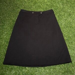 Cacharel Black 100% Virgin Wool A-Line Skirt Made in Italy Contrast Back Pockets